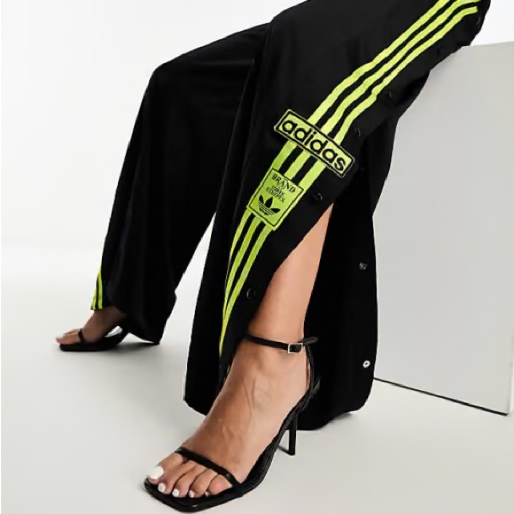 Adidas Women's Black Joggers with Bright Green Accents